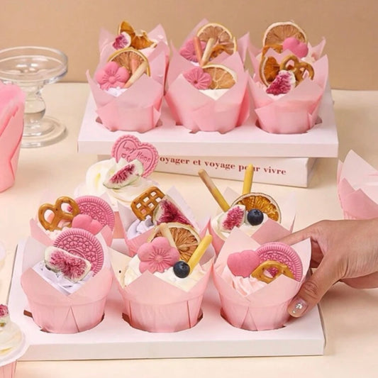 PINK OR RED TULIP CUPCAKE CASES - PACK OF 50