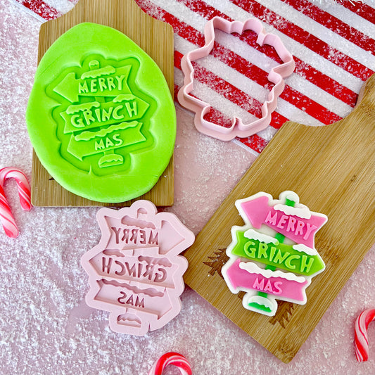 MERRY GRINCH-MAS SIGN POST - MULTI POP EMBOSSER AND CUTTER