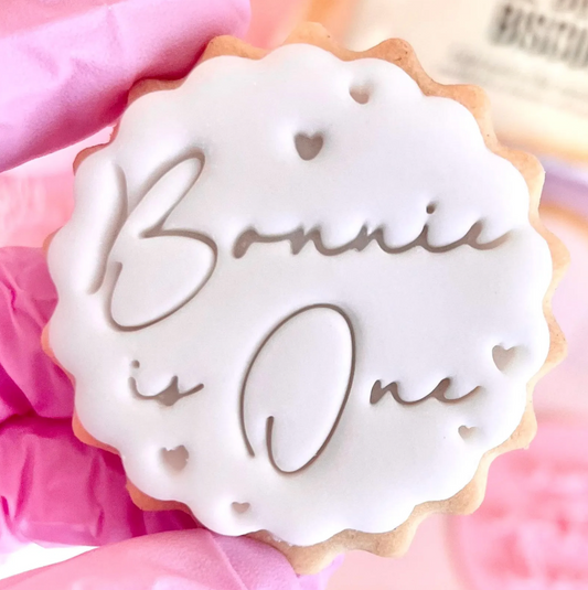 CUSTOMISED STAMP - NAME IS AGE WITH HEARTS